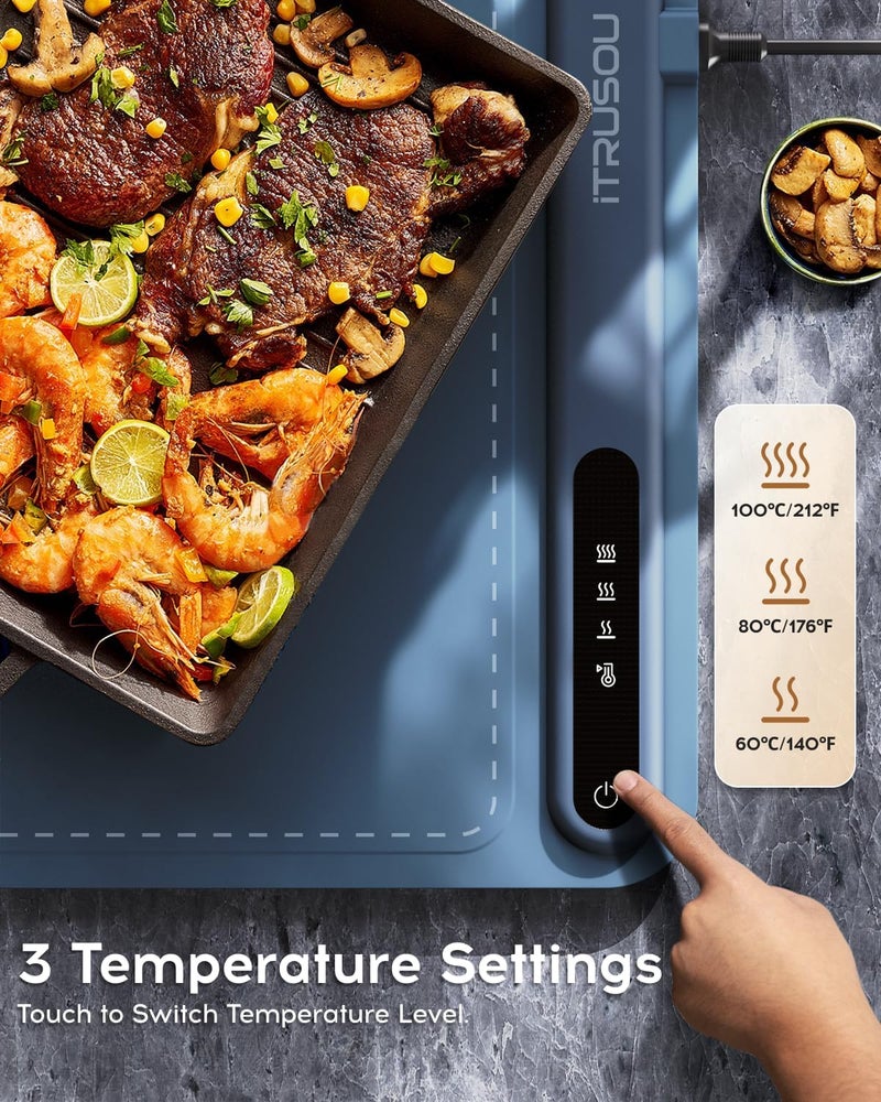 itrusou Electric Warming Tray - Whole-Surface Heating, Rollable & Portable, Premium Silicone Nano-Material, 3 Temperature Settings, Auto Shut-Off - Ideal for Gatherings, Parties, and Everyday Use - Image 2